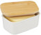 Relaxdays Butterdose, mit Deckel, Keramik & Bambus, 250 g Butter, HxBxT: 7,5 x 16 x 10,5 cm, Butterschale, weiß/Natur
