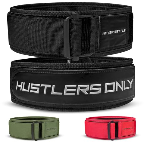Hustlers endast tyngdlyftningsbälte med snabblåsning för bodybuilding, powerlifting, crosstraining och ryggstödsboll med justerbart metallspänne för män och kvinnor (svart, M)