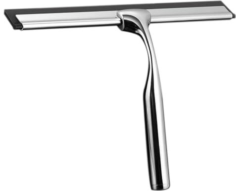 Shower Squeegee with Ergonomic Handle, Black, All-Purpose Glass and Tile Cleaner (Silver)