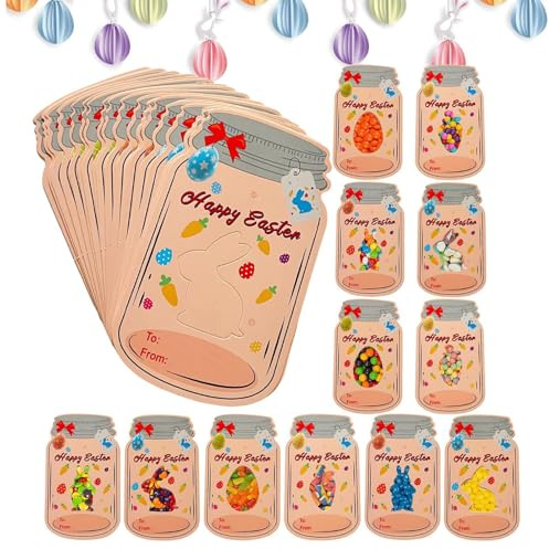 Tarjetas de felicitación de Pascua, paquete de 24 tarjetas de felicitación de Pascua con huevos de conejo, tarjetas de felicitación coloridas con huevos de Pascua, tarjetas de felicitación para