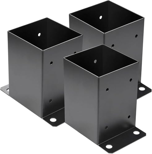 101.6x101.6mm Post Base 3 Pcs,Inner Size 91x91 Post Base Brackets,Heavy Duty Metal Black Powder Coated Post Brackets for Pavilion Deck Railing Support Deck Base Plate, Support Bolt Down