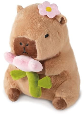Flower Capybara Plush, 23cm/9inch Capybara Teddy Toy, Cute Capybara Plush Pillow Gift for Boys and Girls, Soft Stuffed Animal for Birthday, Festival & Special Occasions (PinkFlower)