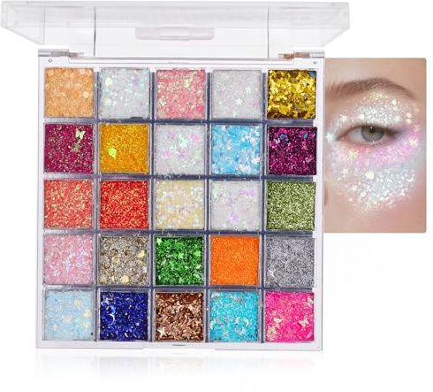 Prreal Lot de 25 Couleurs Gel Paillettes pour Visage pour Filles et Femmes, Paillettes Holographiques de Sirène, Paillettes pour Visage, Cheveux, Yeux, Corps, Séquins, Accessoires pour Fête, Halloween