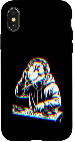 Funny T-Rex DJ With Headphones and Turntable Custodia per iPhone X/XS