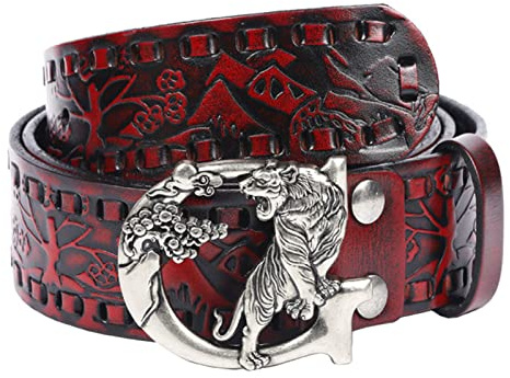 Unisex Nitbälte I Punkläder, Silverfärgat 3D-tigerbälte Med Retrogravyr, Handgjort Spänne, Nit For Jeans, Byxor, Gotiskt(Red,105cm/waist:34~36)