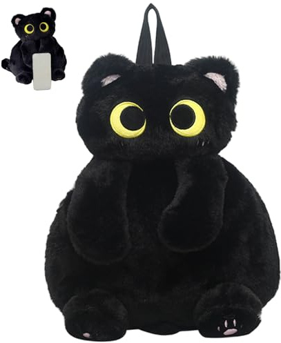 Plush Backpack, Cute Cartoon Black Cat Backpack 11.4x14.6 Inch Spacious & Functional Stuffed Animal Bag for Cat Enthusiasts Animal