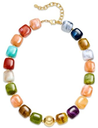 INNERDIVA Chunky Beaded Necklace for Women Colorful Big Large Resin Bead Statement Bubble Choker Necklace Trendy Summer Beach Beachy Womens Necklace Rainbow Gemstone Charm Jewelry Accessories Stuff