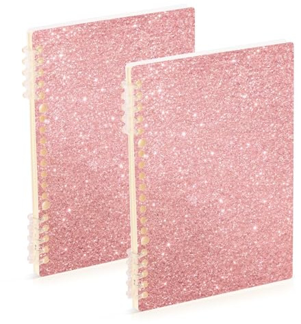 Amooorous A5-storlek glittrande stjärnklar hudfärg anteckningsböcker för skolan 21 cm x 14,5 cm, robust ämne college linjerad spiral 60 ark för dagbok och att göra-lista 2-pack