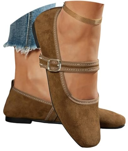 YOSUWOAI Zapatos de bailarinas Mary Jane para mujer, elegantes, cómodos, suaves, cómodos, informales, planos, para mujer, sin cordones, con correa