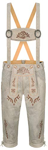 ALMBOCK Lederhose Herren Kniebund - Beige mit aufwendigen Stickereien - Elegant, Antik - Trachtenlederhose 50