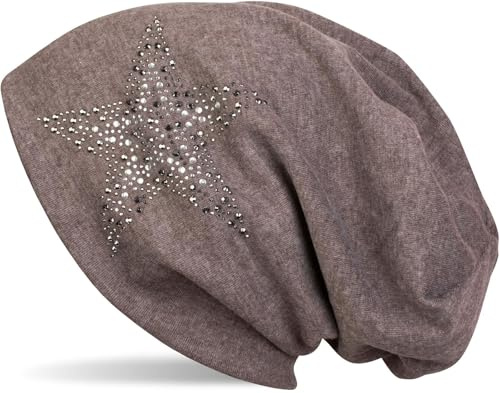 styleBREAKER Dammössa mössa med strass nitar stjärna och smyckesstenar silver antracit, slouch longbeanie 04024087