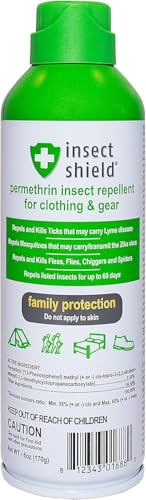 Insect Shield Premium Permethrin Spray - Tick, Flea, Fly, Mosquito, Chigger, Spider & Bed Bug Repellent for Clothing, Gear, Furniture, & Tents, Last up to 60 Days, Clear, 6 Oz Aerosol