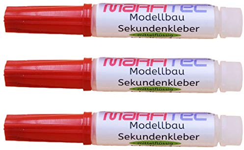 marfitec 3 x Modellbau Sekundenkleber 1g mittelflüssig Pipette