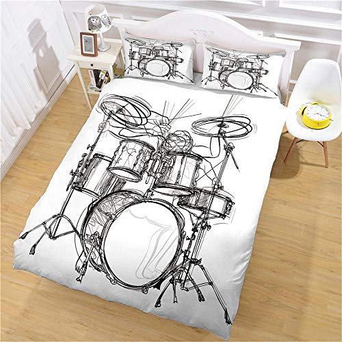 ZPOEQW Juego De Funda Nórdica Cama 90 Infantil, 3 Piezas Impresión Batería De Banda De Música 3D Ropa De Cama De Microfibra Funda De Edredón con 2 Fundas De Almohada, Muy Suave Transpirable