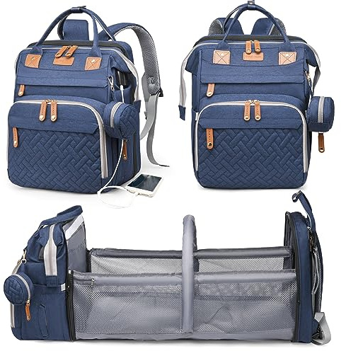 Astro alan Baby Diaper Bags with Changing Station, Waterproof Diaper Bag Backpack for Moms Dads with USB Charging Port, Baby Shower Gifts, Large Capacity diaper backpack, Blue