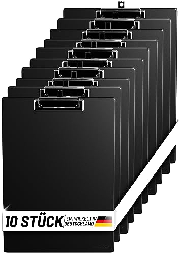 OFFICEPOINT Klemmbrettmappe Set A4 | 10 Stück | Aufklappbares Klemmbrett mit Innentasche | Schreibplatte Kunststoffüberzug (Schwarz, A4)