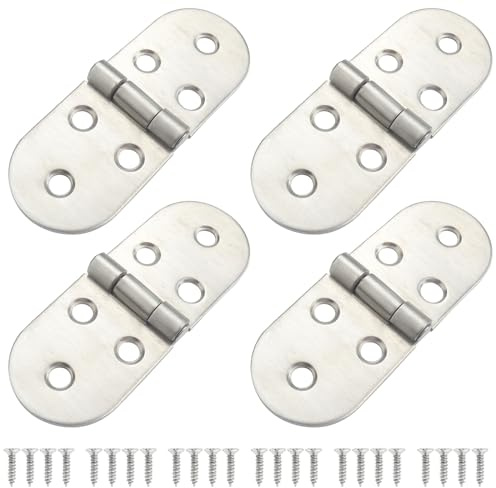 Roellgs Lot de 4 charnières à rabat pliables en acier inoxydable avec vis pour meubles d'armoire (argenté)