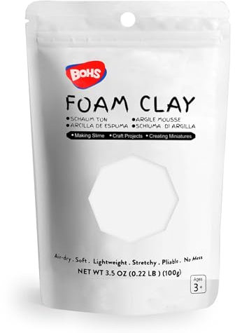 BOHS Weißer Schaumton Basic - Weich, Squishy, Lufttrocknend - für Schulprojekte, Cosplay, Bastelarbeiten, Schleimherstellung - 100 Gramm