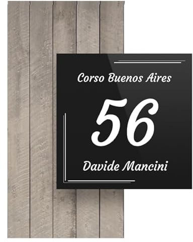 Numero Civico Esterno Personalizzato in Alluminio, Made in Italy - Targa Personalizzabile con Via, Numero Civico e Comune - Protezione al Raggi UV e Antiruggine (10 x 10 cm, NERO)