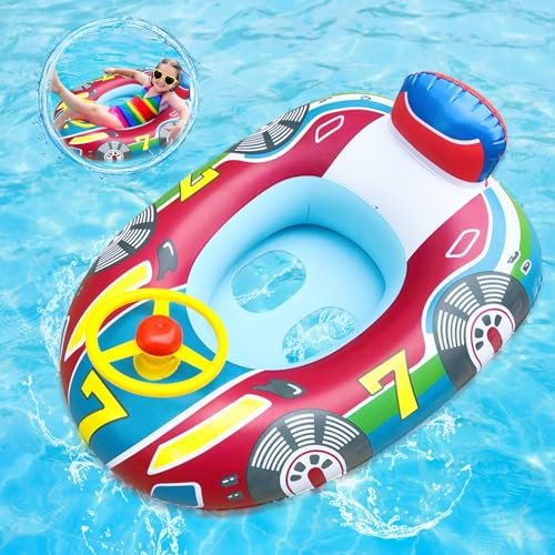 Baby Schwimmring 6-36 Monate, Baby Schwimmring, Kinderboot Aufblasbar, mit Lenkrad, Schwimmsitz, Schwimmhilfe Kinder, Kinder Schwimmreifen
