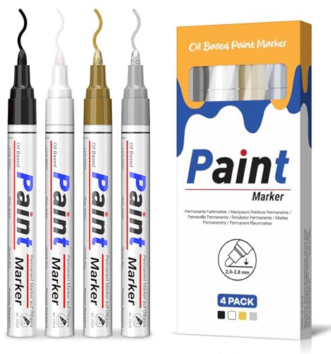 AOSUCO Permanent Marker Wasserfest Stifte, 4 Farben Lackstift Glasmalstifte 2-2,8 mm mittlere Spitze Permanentmarker für Steine Bemalen, Glas, Kunststoff, Metall, Holz, Keramik, Tassen, Reifen