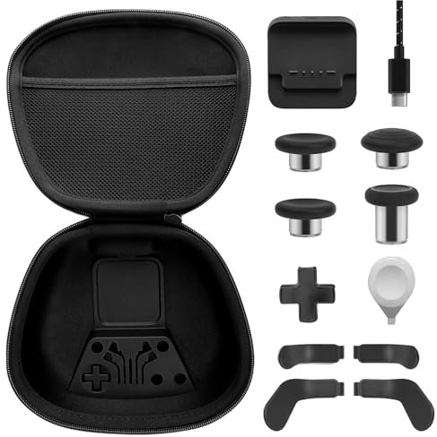 Complete Component Pack For Xbox Elite Series 2 Elite Series 2 Controller Accessories With Carry Case 4 Thumbsticks, 4 Paddles, 1 Data Cable, Charging Dock and 1 Adjustment Tool(Black)