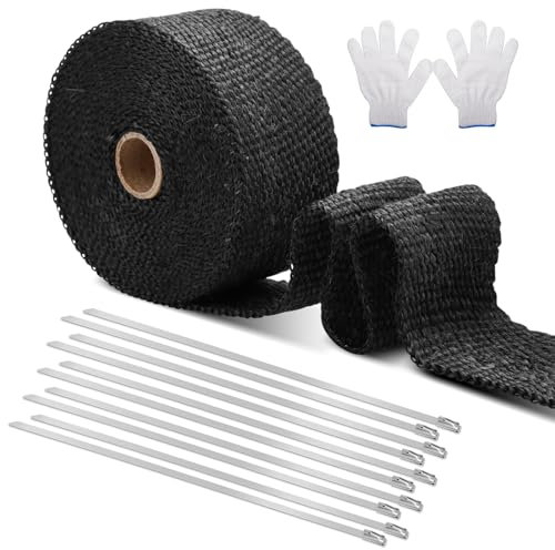 Hitzeschutzband Auspuff, 6mx5cm Auspuff Dichtband Hitzeschutz Auspuff Bandage mit 10 Kabelbinder Edelstahl Hitzeschutzband Selbstklebend für Fächerkrümmer Thermoband Krümmerband Auto Motorrad Auspuff