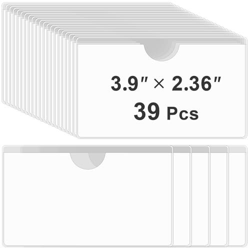 Caianwin 39 Stück Etikettenhalter Selbstklebend 10 x 6 cm Visitenkartentaschen Selbstklebend Transparent Beschriftungsschilder Wasserfest Visitenkartenhülle für Büro Zuhause Organisieren und Sortieren
