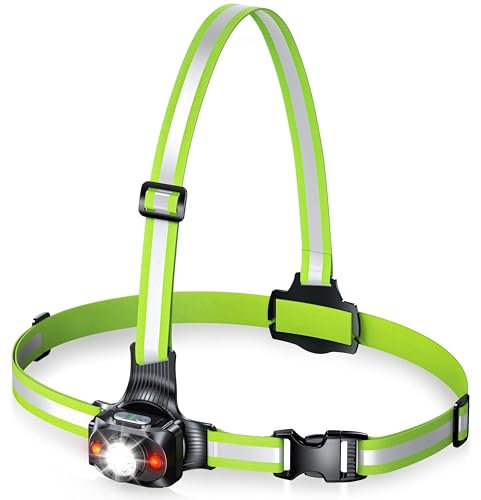 ISEYOU Lauflampe Joggen, Brustlampe Lauflicht — Alternative Zur Stirnlampe, 500 Lumen, 45° Neigbar, 2 Lichtfarben, USB-C Wiederaufladbar, IPX4, 360° Reflektierende Gurte Für Joggen, Camping, Radfahren