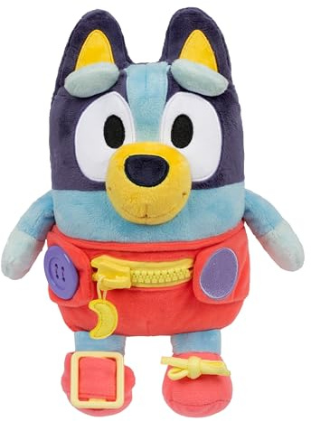BlueY Habille et Joue avec bébé, Travaille ta motricité Fine en habillant bébé, Peluche Douce de 25,4 cm avec Boutons, Fermeture à glissière, Boucle et Lacets