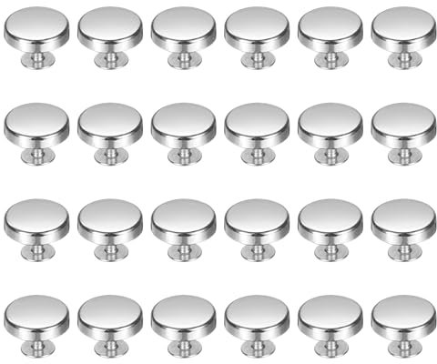 sourcing map Set di 24 borchie a testa piatta da 15 mm, con rivetti rotondi per borsette, borchie in metallo, rivetti per fai da te, artigianato in pelle, cinturino per cintura, argento