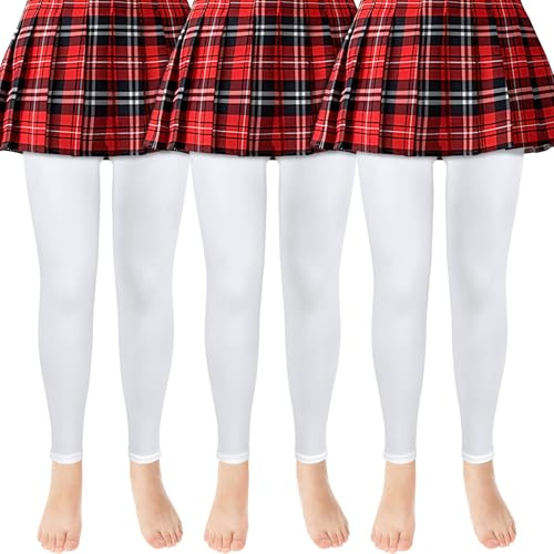 ouhos 3 medias de ballet para niña, sin pies, opacas, color blanco y negro, extremadamente resistentes, para niños, tallas 100-170 (FR/ES, Edad, 5 años, 7 años, Regular, Blanco)