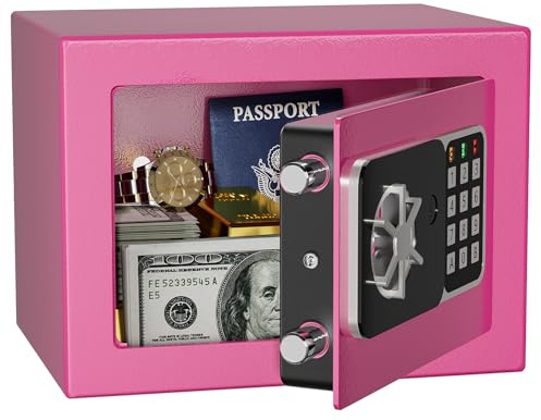 KABISAFE 6.8L Digital Small Safe Box, Mini Safes for Home Electronic Security Home Office Money Cash Safe Box With 2 keys, Wall Safes - Pink