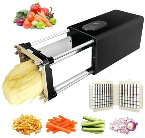 Electric French Fry Cutter Med 2 Blad (1/2 & 3/8) - Fast & Till Och Med Skärning För Hem- Och Småföretag - Kompakt Rymdräddande Design, Diskmaskin Safe - Potatis, Morötter, Sötpotatis