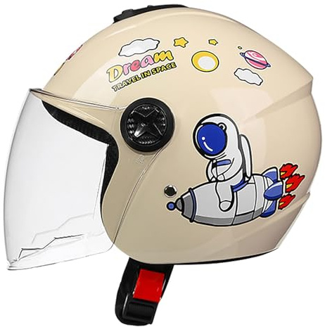 Casco De Scooter para Niños, Casco De Ciclomotor para Niños Y Niñas De 3 A 12 Años, Casco Jet De Moto con Visera Solar, Casco Abierto De Moto Homologado Según La Norma ECE 22.06 D,50-56cm