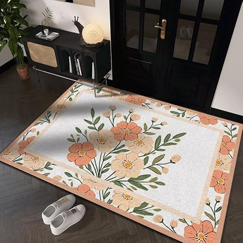 AVSMGP Elegante Felpudo Floral, Alfombra De Bienvenida Que Atrapa La Suciedad Y Es Resistente A Las Manchas Ideal para Entradas Interiores Y Exteriores,D,50 * 80CM/19.7 * 31.5IN