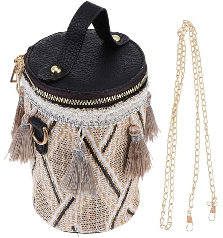 ibasenice Paquet Bandoulière Femme Tissé à La Main En Paille Naturelle Noir, Grand Format, Style Bohème Décontracté Pour Plage Et Shopping