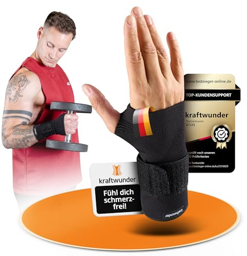 kraftwunder Handgelenk Bandagen | Made in Germany | Stabilisierende Handgelenkstütze mit Schiene | verstellbar | Handgelenkbandage für Sport, Fitness & im Alltag (Schwarz, M, Rechts)