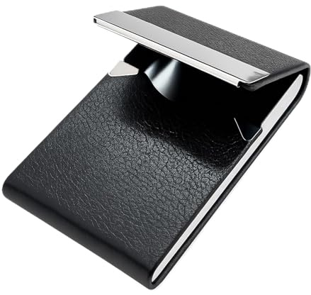 CanQuanSWZX Porte-Cartes de Visite en Acier Inoxydable et Cuir synthétique pour Homme et Femme avec Fermeture magnétique, élégant et Pratique, Noir