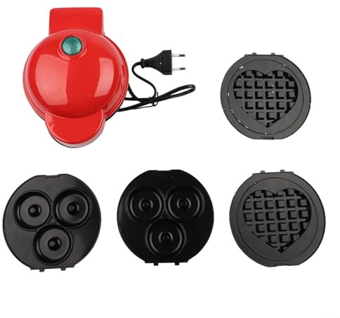 SMZhomeone Mini waffle 3 in 1 per waffle, pancake, ciambelle, piatti antiaderenti rimovibili, elettrodomestico da cucina nero per piccole cucine, dormitori e viaggi (rosso)