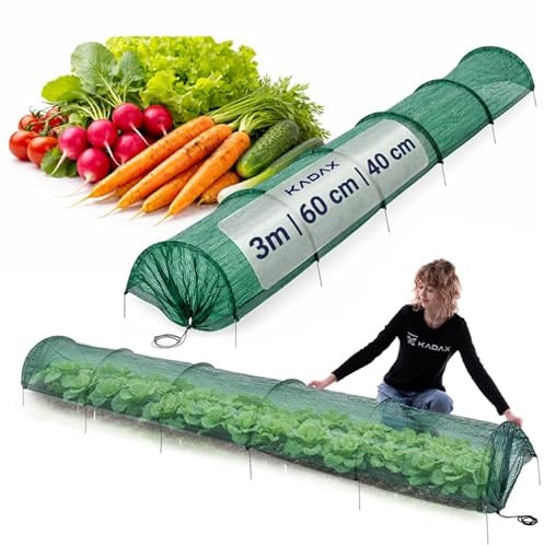 KADAX Túnel para plantas de 3 m x 60 cm, túnel de jardín de malla fina de PVC, túnel de red con arcos estables, protección para plantas para bancal y huertos, túnel de lámina