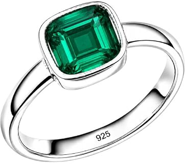 Meadows 925 sterling silverring för kvinnor, kuddformad solitärring med ädelsten, minimalistiskt handgjort smycke R-28