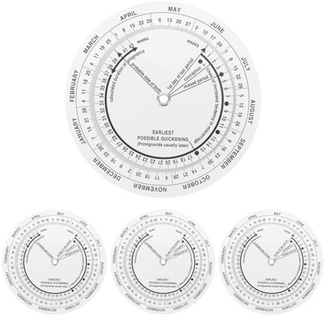 DINHEAROM Rueda de fecha de parto de 4 piezas, calculadora de gestación de bolsillo, disco indicador de semanas obstétricas para matronas, enfermeras, médicos, regalos para mujeres embarazadas.