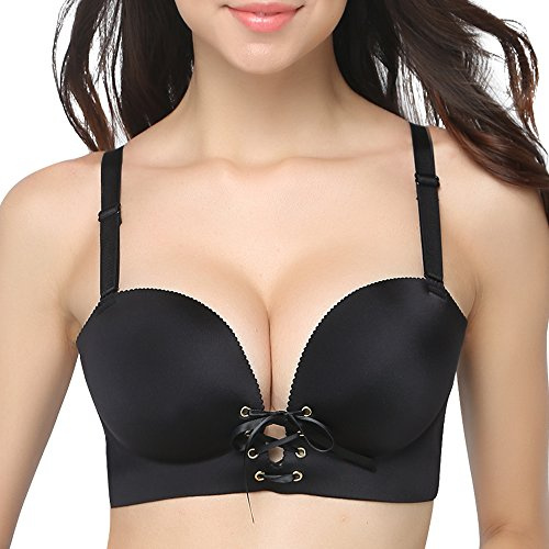 Add Two Cups Bras Brassiere For Women Push Up Padded Unlined,Black,32A