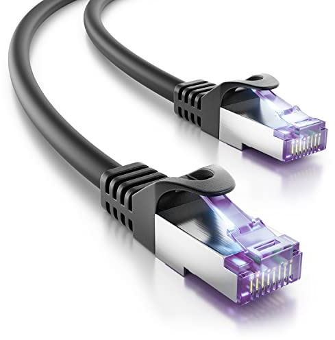 deleyCON 2m CAT7 Câble Réseau - 10 Gigabit - Câble de Raccordement RJ45 Câble Ethernet (Cuivre, SFTP PiMF Blindage) - pour Highspeed LAN DSL Switch Modem Routeur Panneau de Brassage - Noir