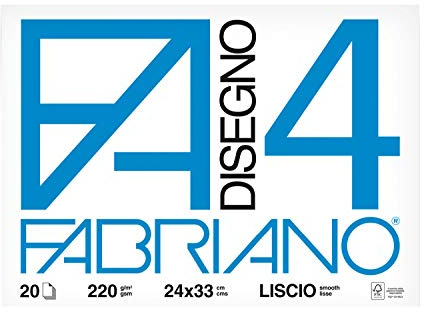Fabriano F4 05200597, Album da Disegno, Formato 24 x 33 cm, Fogli Lisci, Grammatura 220gr/m2, 20 Fogli
