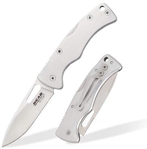 Bear Edge Money Clip 2.75 Lockback Folding Pocket Knife - 2 Inch Stainless Steel Drop Point Blade - Compact Lightweight EDC Tool for Everyday Carry - Slim Utility Folder with Integrated Money Clip