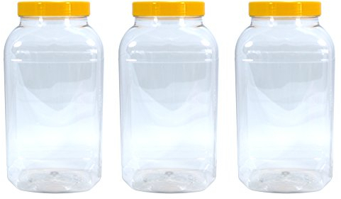 3 Large Storage Jars 4430ml with Yellow Screw top lids by Britten & James. Crystal Clear Food Grade Plastic - Safe, hygienic and Attractive.