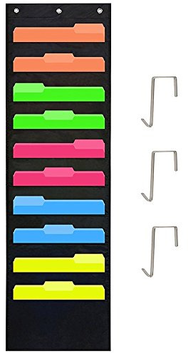 Pocket Chart File, Hanging Oxford File Organizer 10 Large Pockets Multifunctional with 3 Hangers for Home, School, Pocket Board, Office Bill Filing