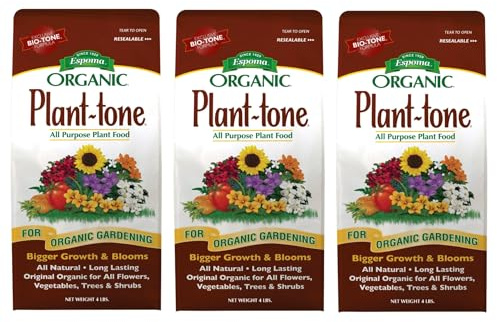 Espoma Organic Plant-Tone 5-3-3 Natural & Organic All Purpose Plant Food; 4 lb. Bag; The Original Organic Fertilizer for All Flowers, Vegetables, Trees, and Shrubs. Pack of 3